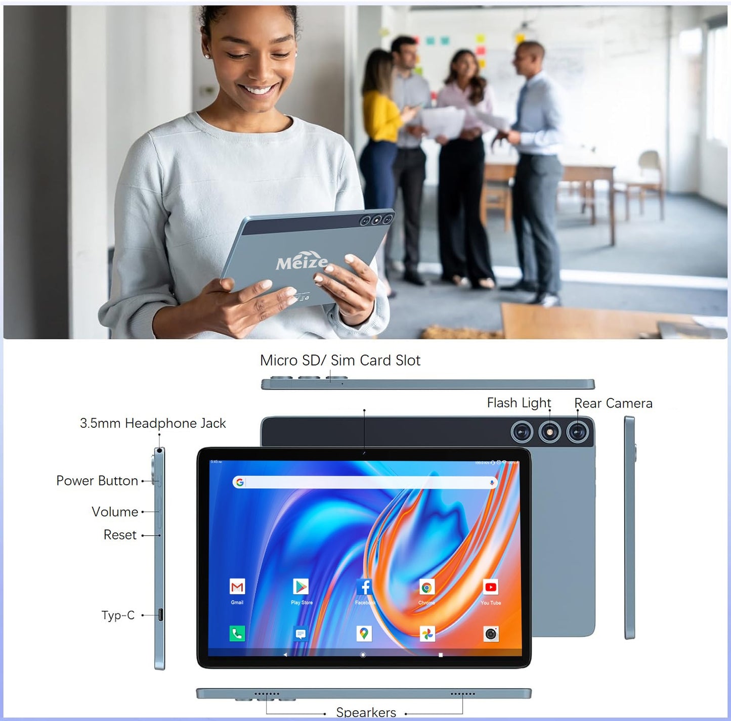 10Inch Android 14 Tablet,4G Cellular Tablet,128GB ROM 14GB RAM,Octa-Core,5G WiFi,4G LTE,13MP+8MP Dual Camera,GPS,1TB Expand,1920*1200 FHD IPS Display,8000mAh,Bluetooth,Android Tablet with Keyboard