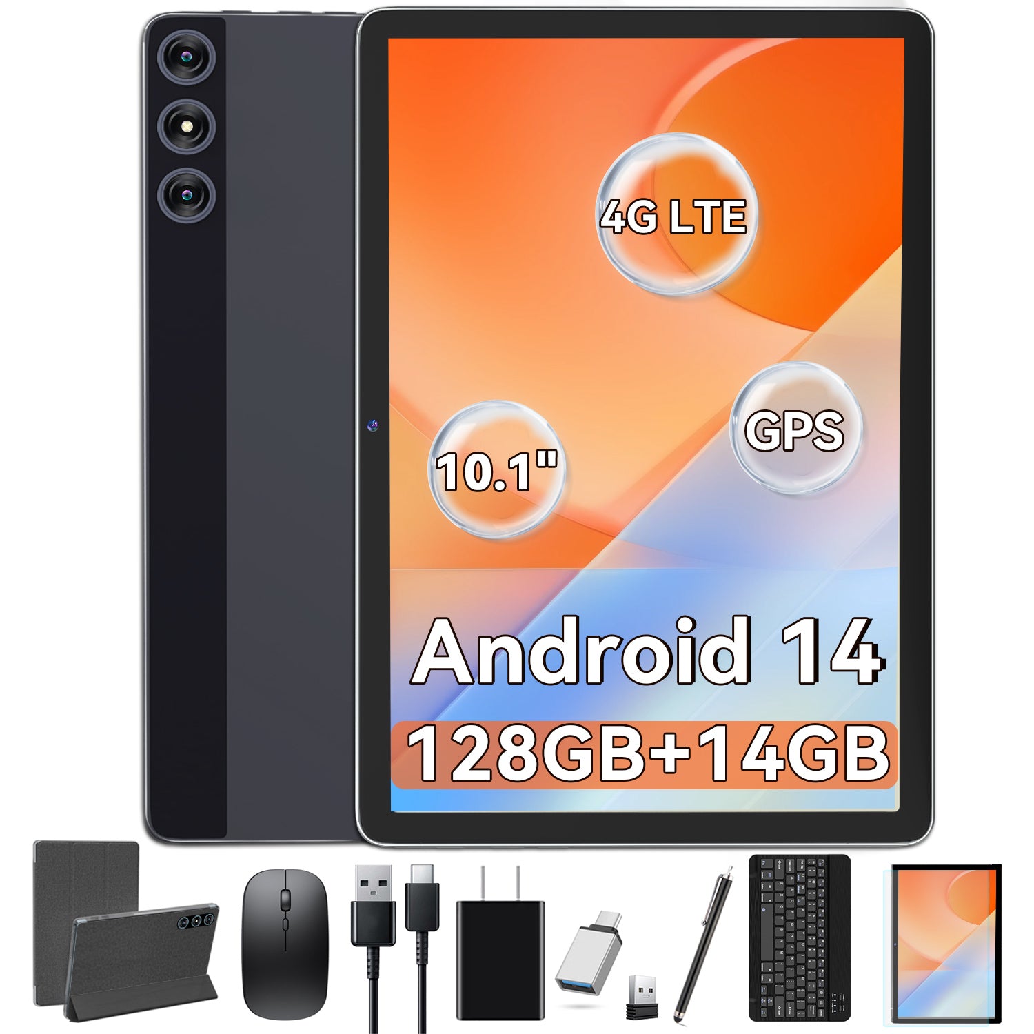 Cellular Table Android 14 Tablet,4G Cellular Tablet,128GB ROM 14GB RAM,10inch Tablet ...