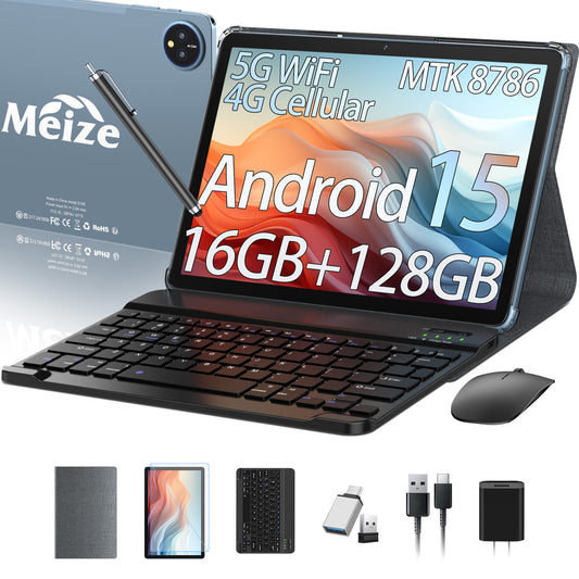 11inch Android 15 Tablet,128GB ROM 16GB RAM,Android Tablet,5G WiFi+4G Cellular,MTK8786 2.0Ghz Octa-Core Tableta,21MP Dual Camera,GPS,BT5.0,8000mAh,Tablet with Keyboard,4G LTE Tablet for T-Mobile