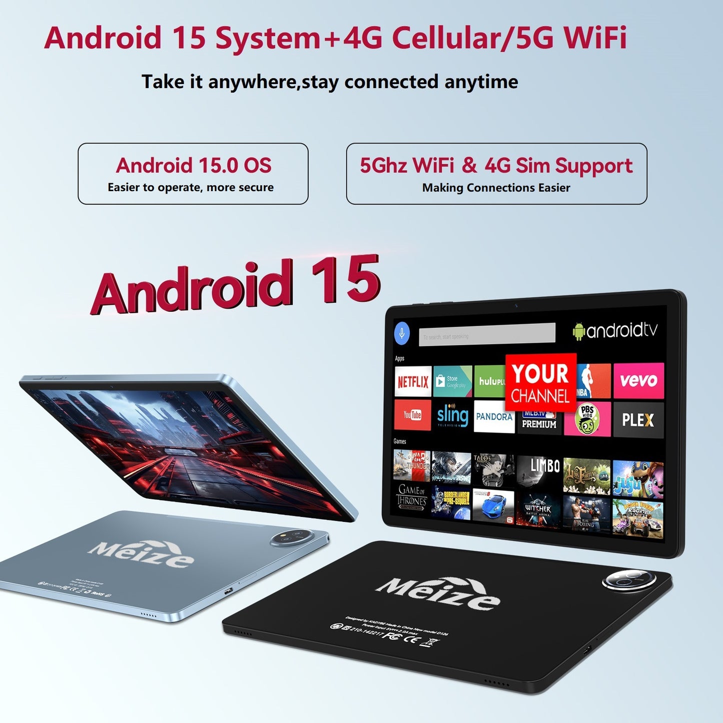 11inch Android 15 Tablet,128GB ROM 16GB RAM,Android Tablet,5G WiFi+4G Cellular,MTK8786 2.0Ghz Octa-Core Tableta,21MP Dual Camera,GPS,BT5.0,8000mAh,Tablet with Keyboard,4G LTE Tablet for T-Mobile