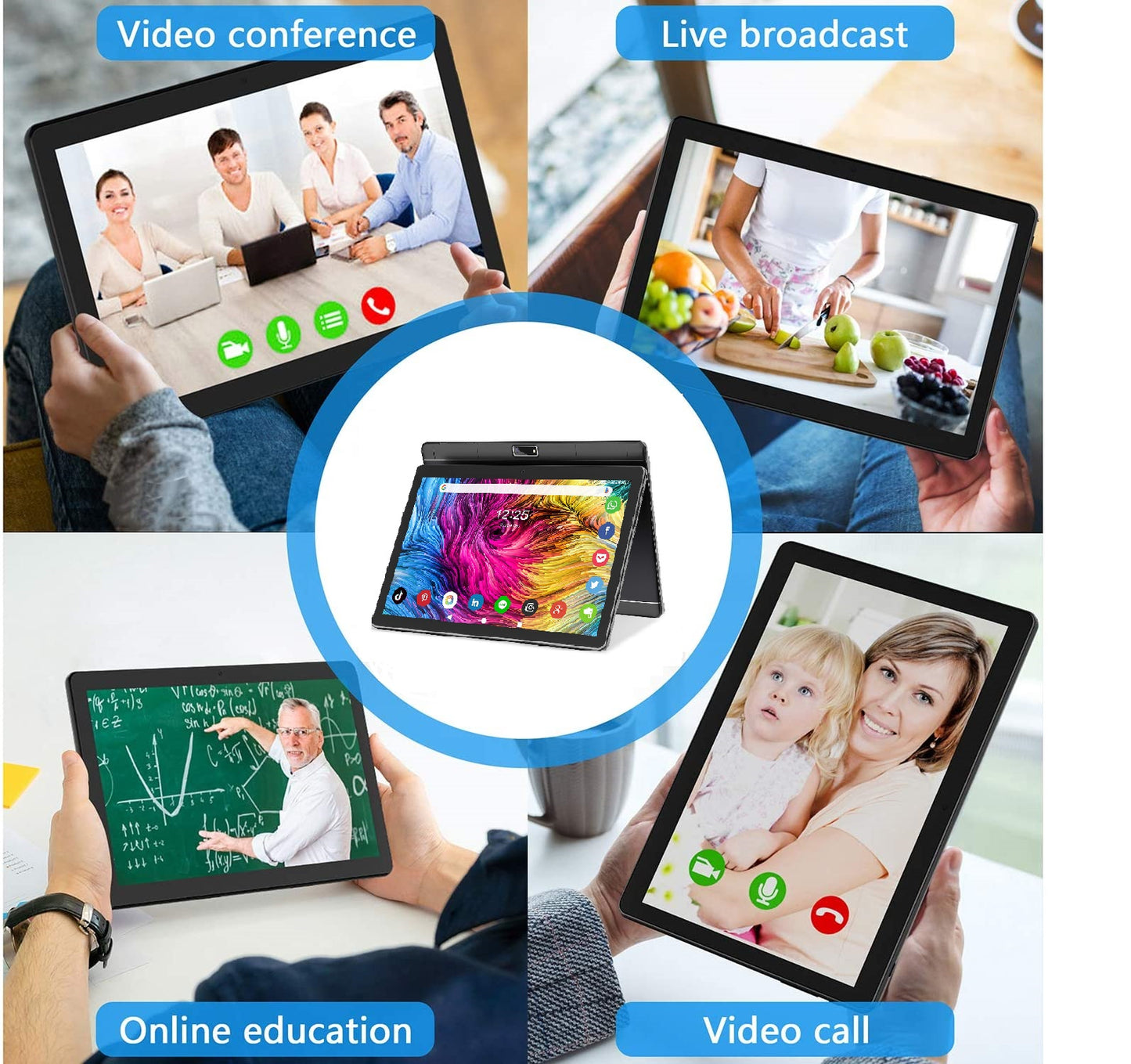 Tablet 10.1 Inch, Android 9.0 Pie Tablet PC with 32GB ROM/128GB Expand,Quad Core Processor,Dual Sim Card Slot,WiFi, Bluetooth, GPS,  HD Touchscreen, Support 3G Phone Call