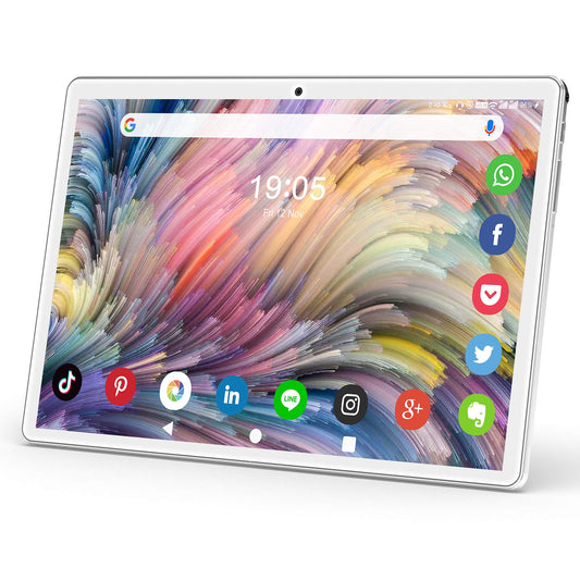 MEIZE 10" Tablet,Android Tablet,Android 9 Quad-Core Processor,3G Phone Call Tablet & Dual Sim Card Slot & 2MP+ 5MP Dual Camera, Quad Core Processor, 1280x800 IPS HD Display,GPS, FM (Silver)