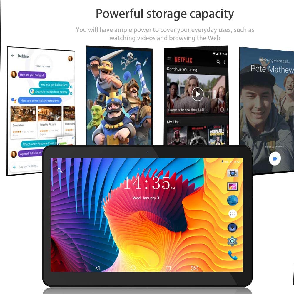 Tablet 10.1 Inch, Android 9.0 Pie Tablet PC with 32GB ROM/128GB Expand,Quad Core Processor,Dual Sim Card Slot,WiFi, Bluetooth, GPS,  HD Touchscreen, Support 3G Phone Call